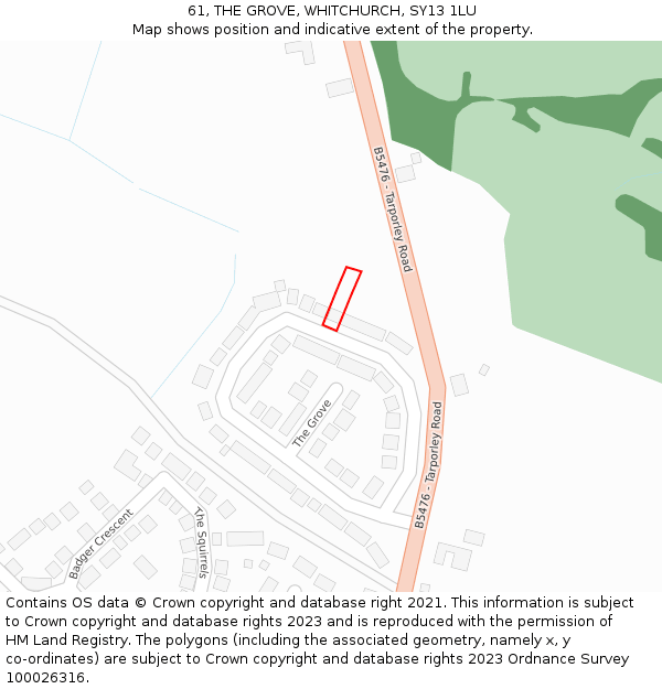 61, THE GROVE, WHITCHURCH, SY13 1LU: Location map and indicative extent of plot