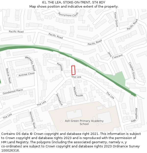 61, THE LEA, STOKE-ON-TRENT, ST4 8DY: Location map and indicative extent of plot