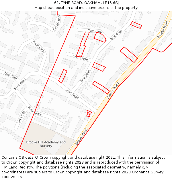 61, TYNE ROAD, OAKHAM, LE15 6SJ: Location map and indicative extent of plot