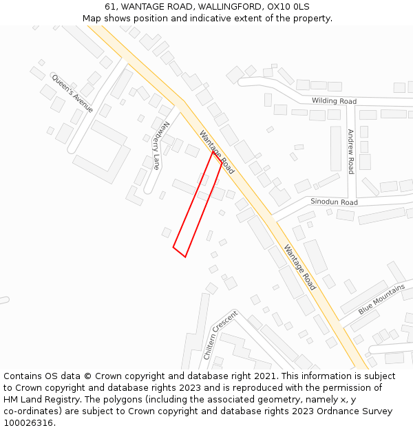 61, WANTAGE ROAD, WALLINGFORD, OX10 0LS: Location map and indicative extent of plot