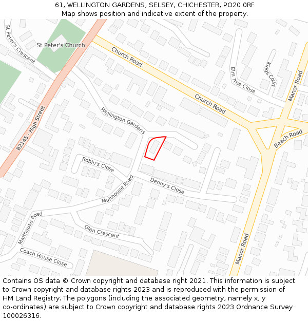 61, WELLINGTON GARDENS, SELSEY, CHICHESTER, PO20 0RF: Location map and indicative extent of plot