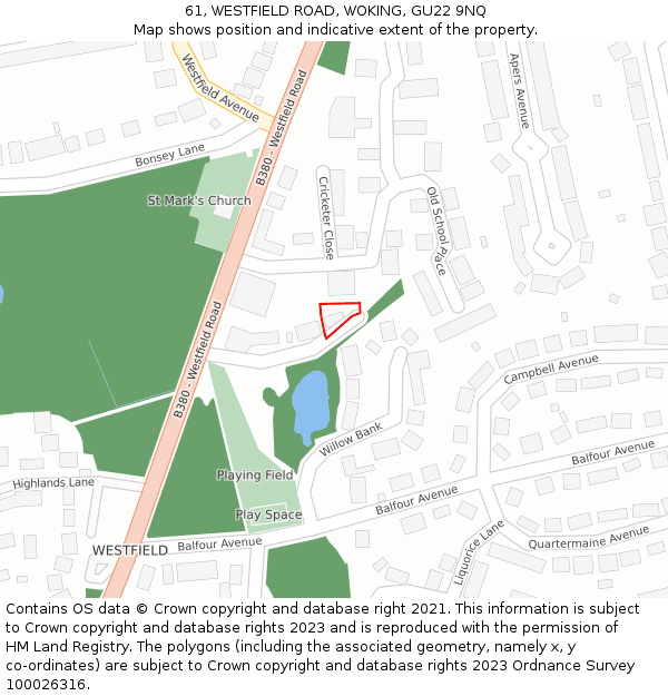 61, WESTFIELD ROAD, WOKING, GU22 9NQ: Location map and indicative extent of plot