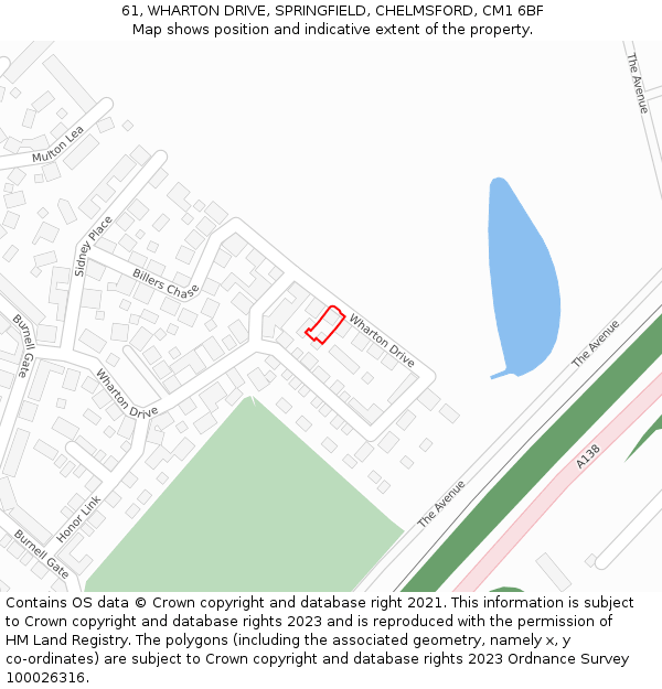 61, WHARTON DRIVE, SPRINGFIELD, CHELMSFORD, CM1 6BF: Location map and indicative extent of plot