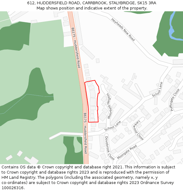 612, HUDDERSFIELD ROAD, CARRBROOK, STALYBRIDGE, SK15 3RA: Location map and indicative extent of plot