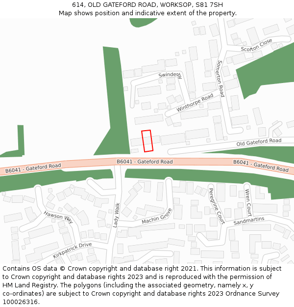 614, OLD GATEFORD ROAD, WORKSOP, S81 7SH: Location map and indicative extent of plot