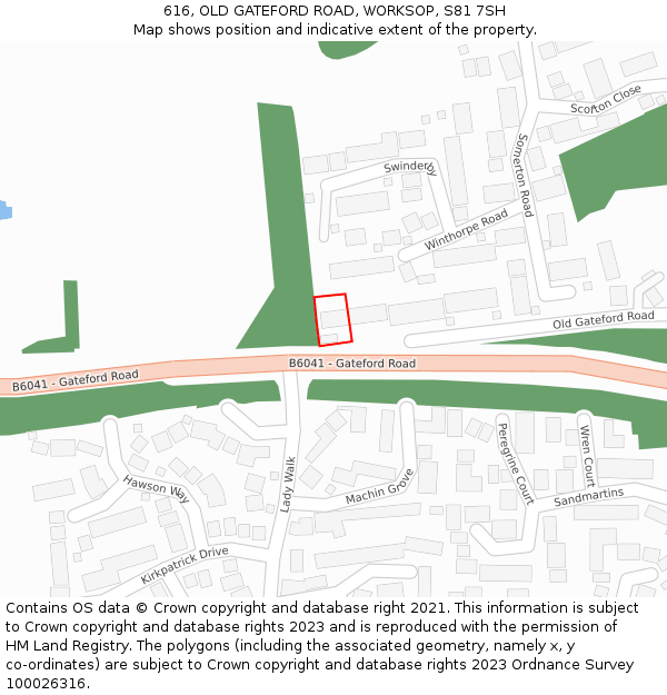 616, OLD GATEFORD ROAD, WORKSOP, S81 7SH: Location map and indicative extent of plot