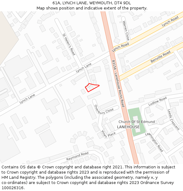 61A, LYNCH LANE, WEYMOUTH, DT4 9DL: Location map and indicative extent of plot