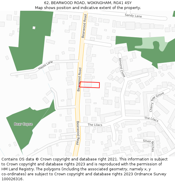 62, BEARWOOD ROAD, WOKINGHAM, RG41 4SY: Location map and indicative extent of plot