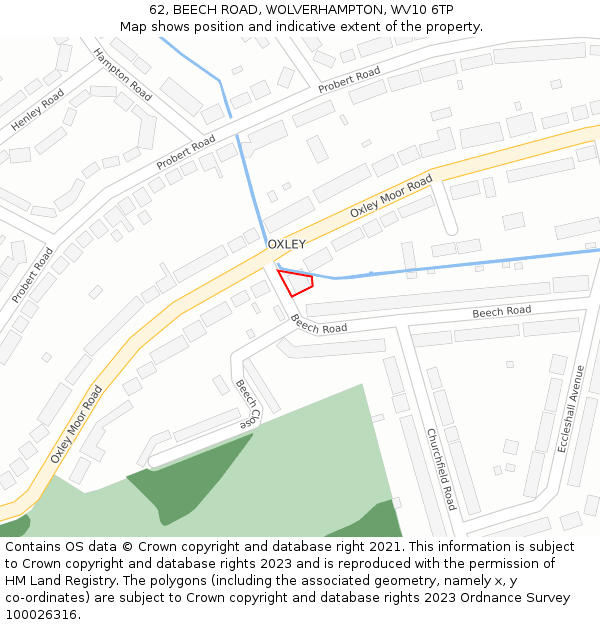 62, BEECH ROAD, WOLVERHAMPTON, WV10 6TP: Location map and indicative extent of plot