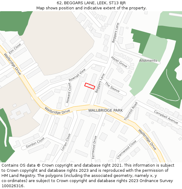 62, BEGGARS LANE, LEEK, ST13 8JR: Location map and indicative extent of plot