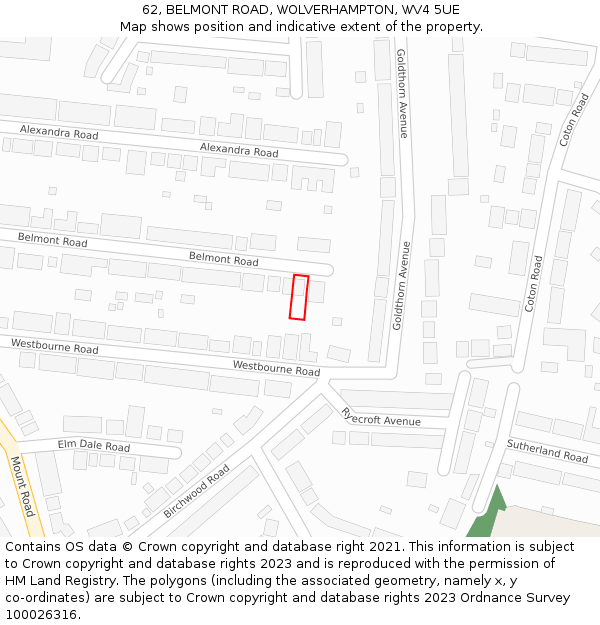 62, BELMONT ROAD, WOLVERHAMPTON, WV4 5UE: Location map and indicative extent of plot