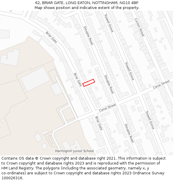 62, BRIAR GATE, LONG EATON, NOTTINGHAM, NG10 4BP: Location map and indicative extent of plot