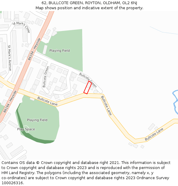 62, BULLCOTE GREEN, ROYTON, OLDHAM, OL2 6NJ: Location map and indicative extent of plot