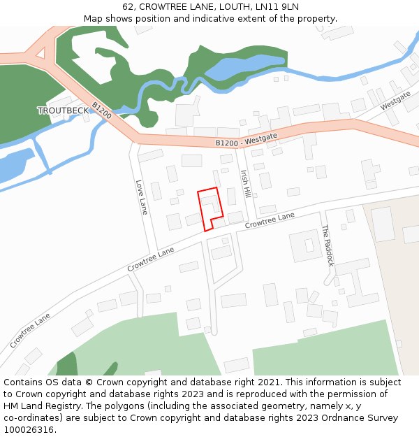 62, CROWTREE LANE, LOUTH, LN11 9LN: Location map and indicative extent of plot