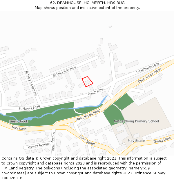 62, DEANHOUSE, HOLMFIRTH, HD9 3UG: Location map and indicative extent of plot