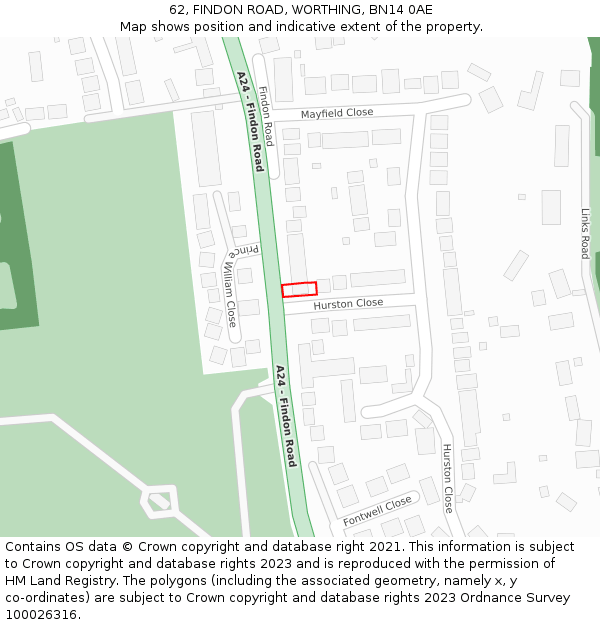 62, FINDON ROAD, WORTHING, BN14 0AE: Location map and indicative extent of plot
