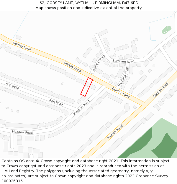 62, GORSEY LANE, WYTHALL, BIRMINGHAM, B47 6ED: Location map and indicative extent of plot
