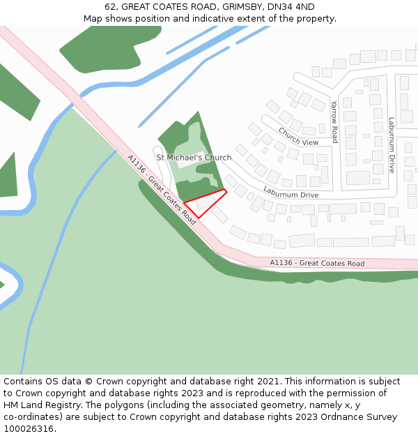 62, GREAT COATES ROAD, GRIMSBY, DN34 4ND: Location map and indicative extent of plot