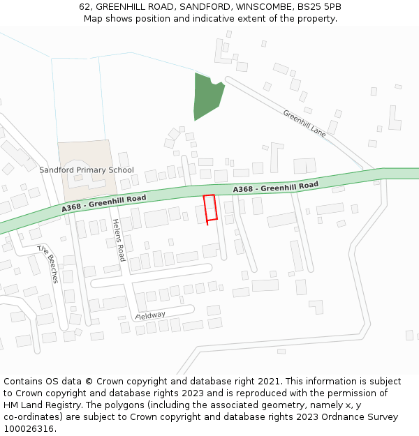 62, GREENHILL ROAD, SANDFORD, WINSCOMBE, BS25 5PB: Location map and indicative extent of plot