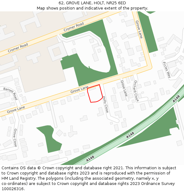 62, GROVE LANE, HOLT, NR25 6ED: Location map and indicative extent of plot