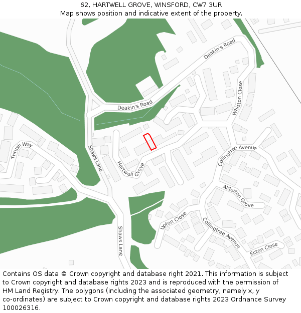 62, HARTWELL GROVE, WINSFORD, CW7 3UR: Location map and indicative extent of plot