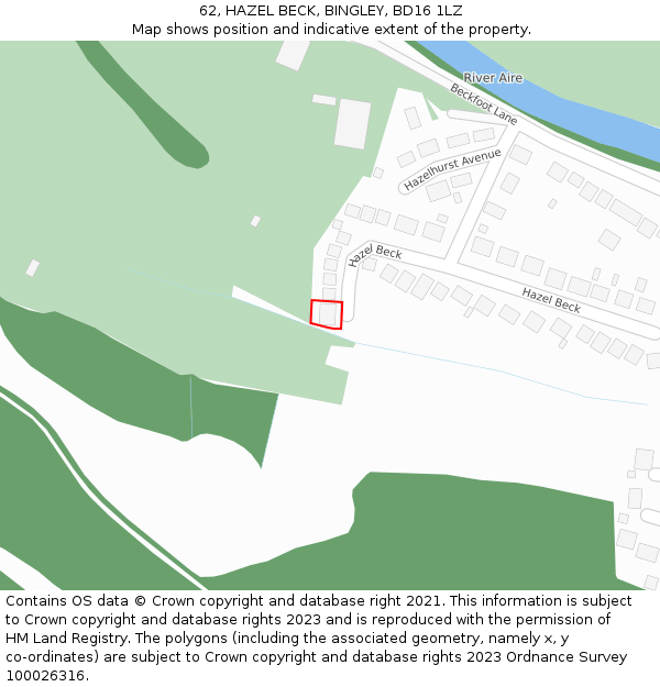 62, HAZEL BECK, BINGLEY, BD16 1LZ: Location map and indicative extent of plot