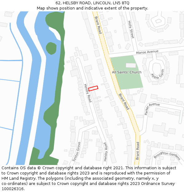 62, HELSBY ROAD, LINCOLN, LN5 8TQ: Location map and indicative extent of plot
