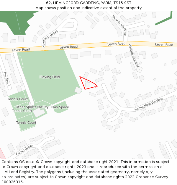 62, HEMINGFORD GARDENS, YARM, TS15 9ST: Location map and indicative extent of plot