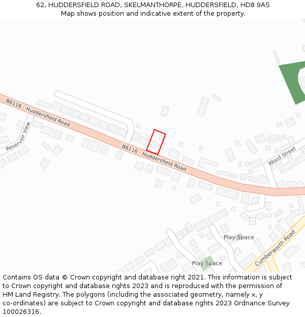 62, HUDDERSFIELD ROAD, SKELMANTHORPE, HUDDERSFIELD, HD8 9AS: Location map and indicative extent of plot