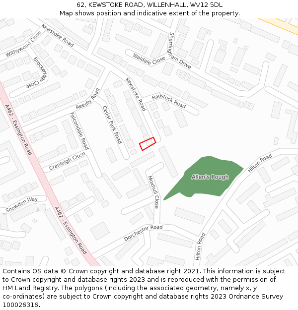 62, KEWSTOKE ROAD, WILLENHALL, WV12 5DL: Location map and indicative extent of plot
