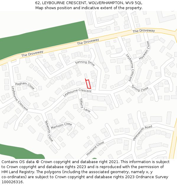 62, LEYBOURNE CRESCENT, WOLVERHAMPTON, WV9 5QL: Location map and indicative extent of plot