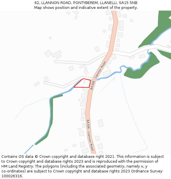 62, LLANNON ROAD, PONTYBEREM, LLANELLI, SA15 5NB: Location map and indicative extent of plot