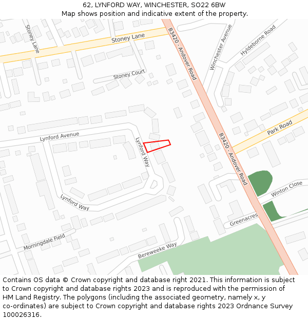 62, LYNFORD WAY, WINCHESTER, SO22 6BW: Location map and indicative extent of plot