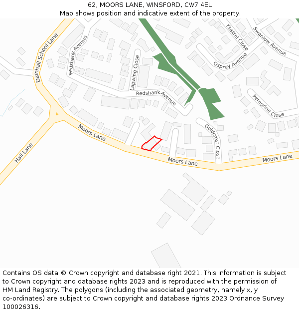 62, MOORS LANE, WINSFORD, CW7 4EL: Location map and indicative extent of plot