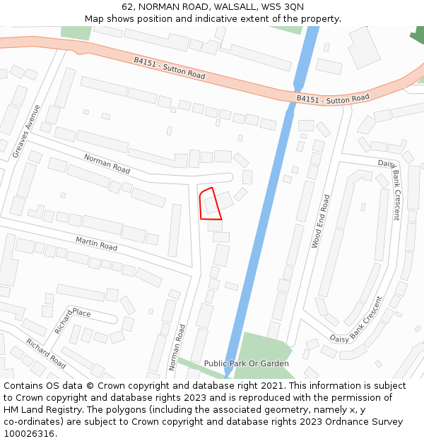 62, NORMAN ROAD, WALSALL, WS5 3QN: Location map and indicative extent of plot