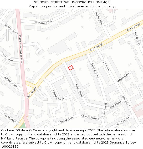 62, NORTH STREET, WELLINGBOROUGH, NN8 4QR: Location map and indicative extent of plot