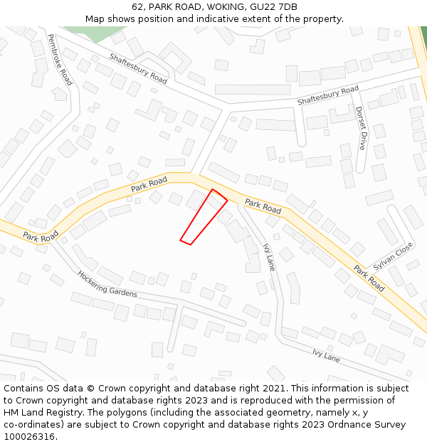 62, PARK ROAD, WOKING, GU22 7DB: Location map and indicative extent of plot
