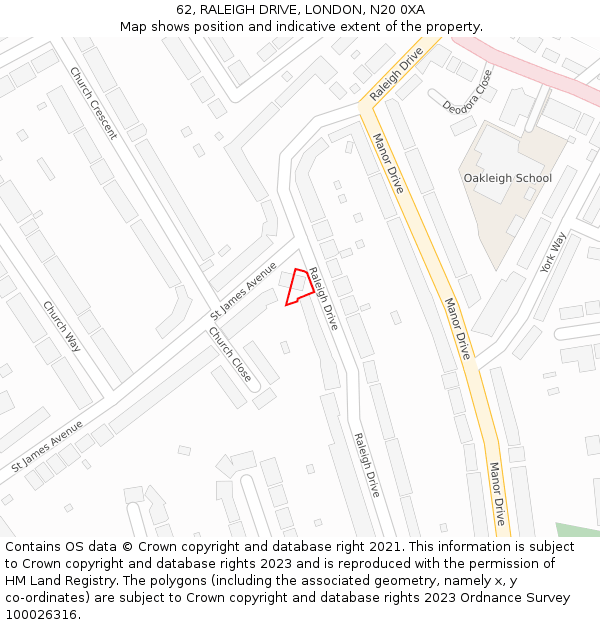 62, RALEIGH DRIVE, LONDON, N20 0XA: Location map and indicative extent of plot