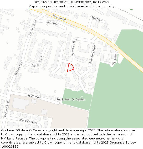 62, RAMSBURY DRIVE, HUNGERFORD, RG17 0SG: Location map and indicative extent of plot