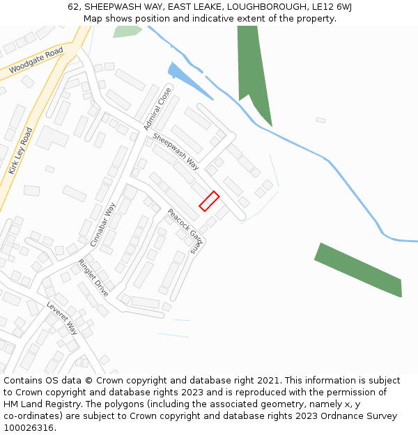 62, SHEEPWASH WAY, EAST LEAKE, LOUGHBOROUGH, LE12 6WJ: Location map and indicative extent of plot