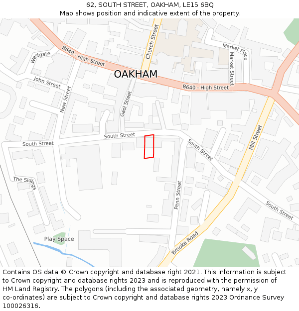 62, SOUTH STREET, OAKHAM, LE15 6BQ: Location map and indicative extent of plot