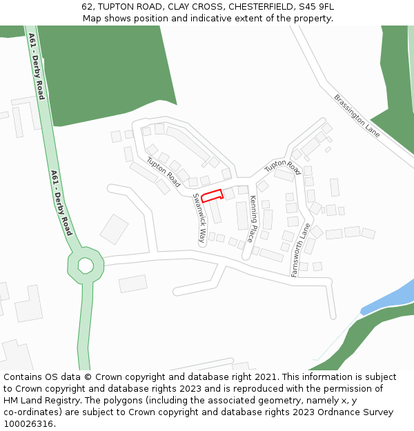 62, TUPTON ROAD, CLAY CROSS, CHESTERFIELD, S45 9FL: Location map and indicative extent of plot