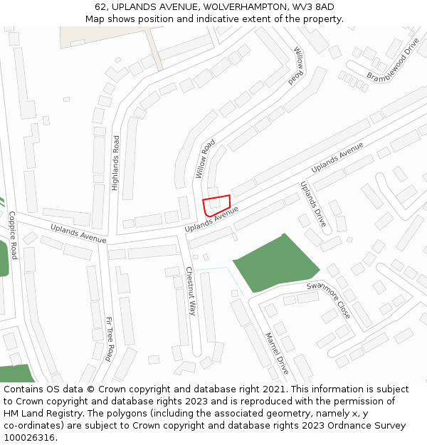 62, UPLANDS AVENUE, WOLVERHAMPTON, WV3 8AD: Location map and indicative extent of plot