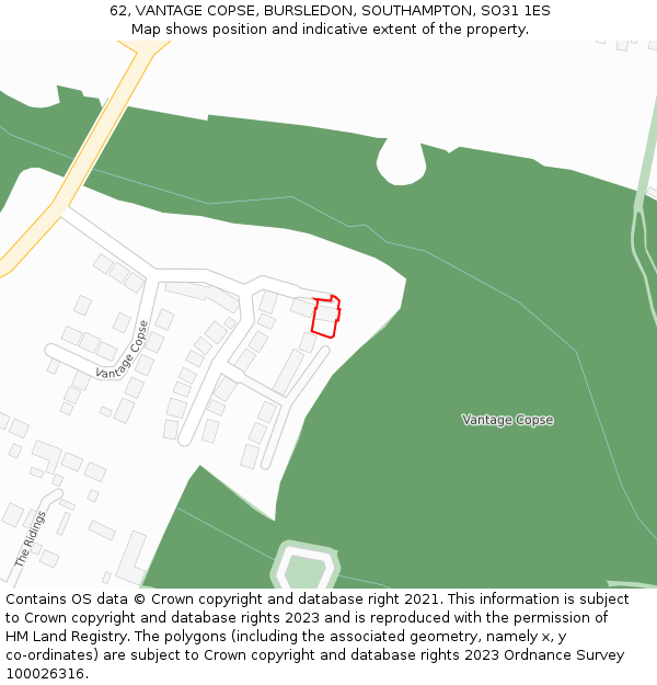 62, VANTAGE COPSE, BURSLEDON, SOUTHAMPTON, SO31 1ES: Location map and indicative extent of plot