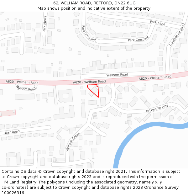 62, WELHAM ROAD, RETFORD, DN22 6UG: Location map and indicative extent of plot