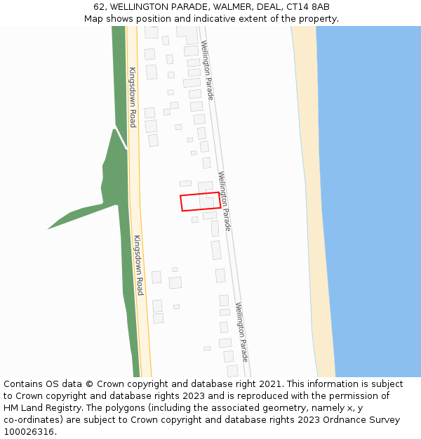 62, WELLINGTON PARADE, WALMER, DEAL, CT14 8AB: Location map and indicative extent of plot