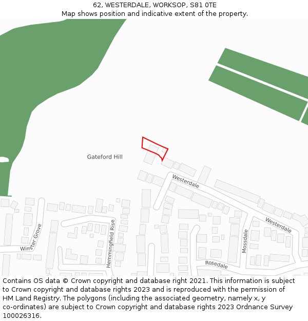 62, WESTERDALE, WORKSOP, S81 0TE: Location map and indicative extent of plot