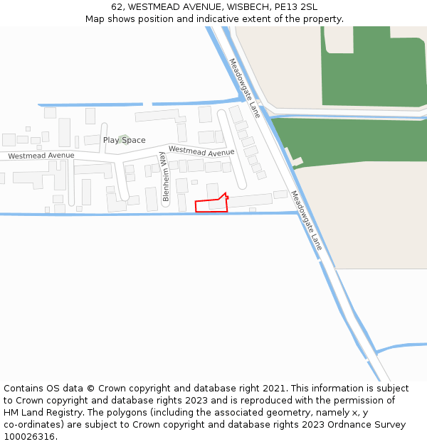 62, WESTMEAD AVENUE, WISBECH, PE13 2SL: Location map and indicative extent of plot