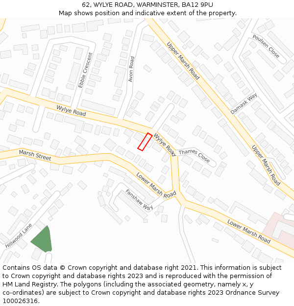 62, WYLYE ROAD, WARMINSTER, BA12 9PU: Location map and indicative extent of plot