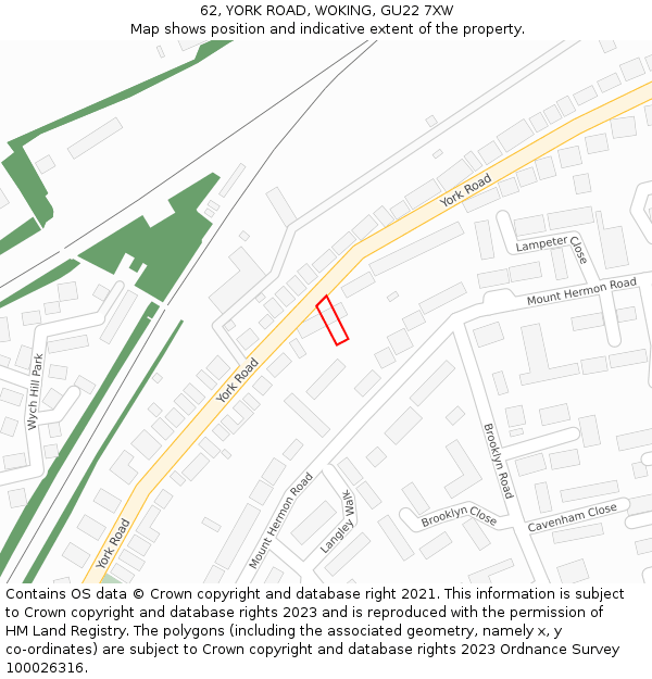 62, YORK ROAD, WOKING, GU22 7XW: Location map and indicative extent of plot